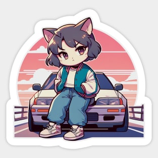 JDM Car - Neko girl - Cat Racer girl Sticker